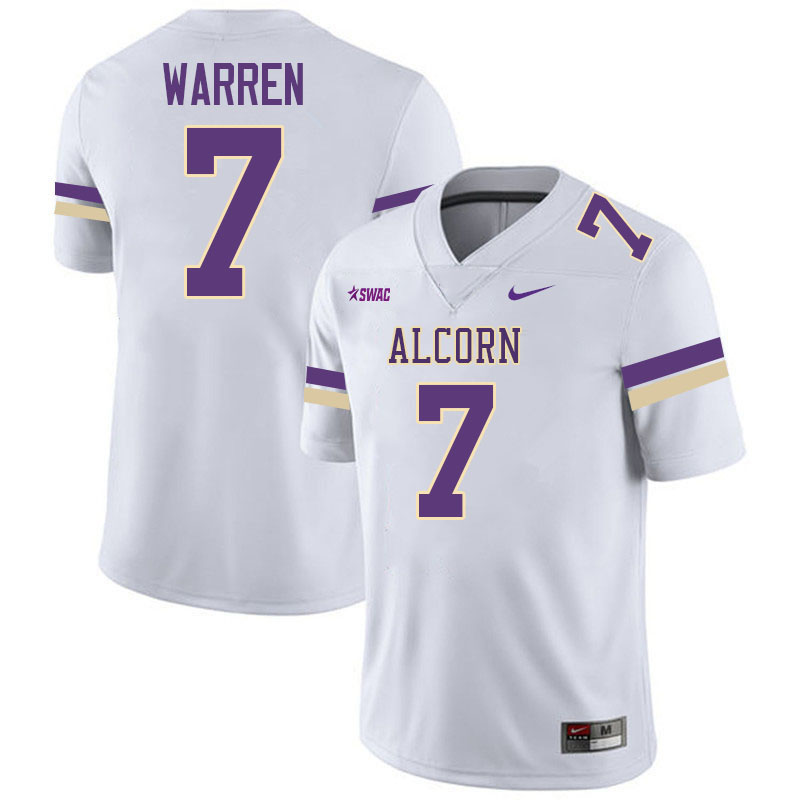 Alcorn State Braves #7 Tyran Warren College Football Jerseys,Uniforms Stitched-White